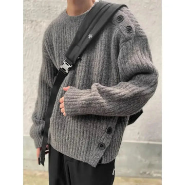 American high street retro high-end breasted sweater for men and women in autumn and winter loose and trendy knitted round neck